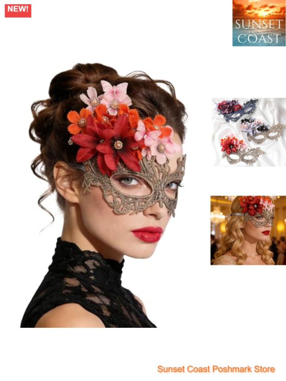 Vintage Flower Lace Masquerade Mask Butterfly Eyemask for Women Carnival Prom